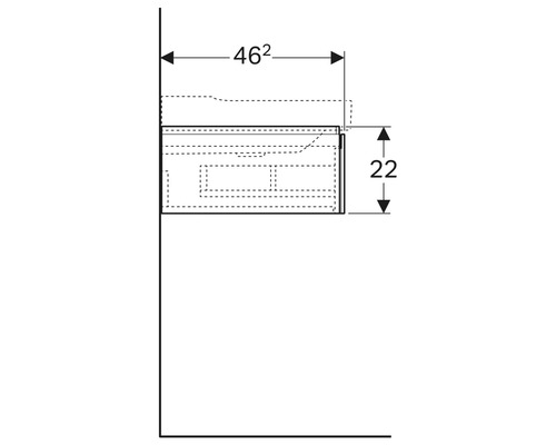 Technische Zeichnung eines Waschtischunterschranks mit Maßangaben