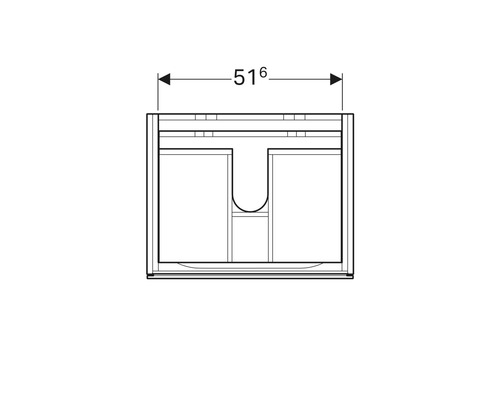 Technische Zeichnung eines Waschtischunterschranks mit Maßangabe 516.