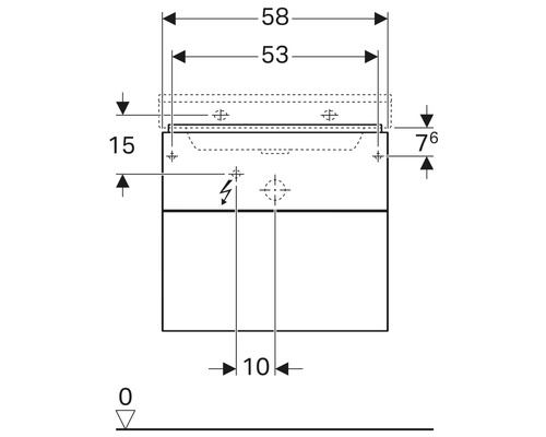 Technische Zeichnung eines Waschtischunterschranks mit Maßangaben