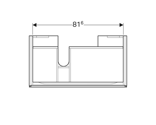 Zeichnung eines Waschtischunterschranks mit einer Breite von 816 Millimetern.