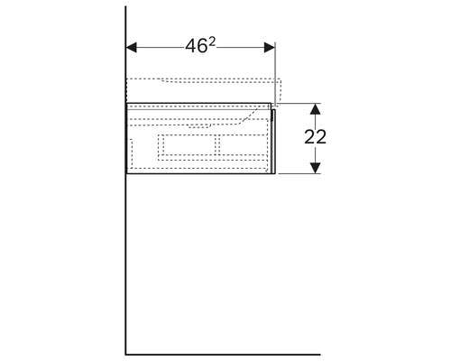 Technische Zeichnung eines Waschtischunterschranks mit Maßangaben