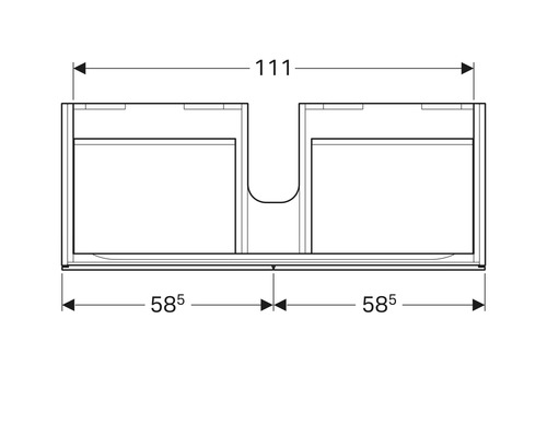Technische Zeichnung eines Waschtischunterschranks mit Maßen.