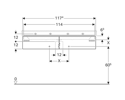 Maßzeichnung eines Objekts mit verschiedenen Größenangaben in Millimetern