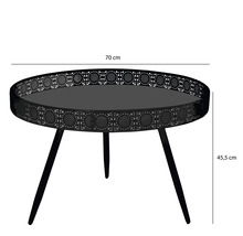 Runder Beistelltisch aus Metall mit durchbrochenem Rand, 70 cm Durchmesser und 45,5 cm Höhe