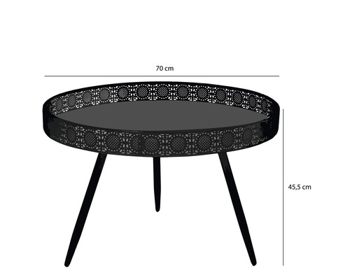 Runder Beistelltisch aus Metall mit durchbrochenem Rand, 70 cm Durchmesser und 45,5 cm Höhe