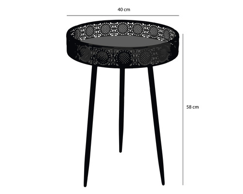 Beistelltisch mit einer Höhe von 58 cm und einer Tischplatte von 40 cm Durchmesser.