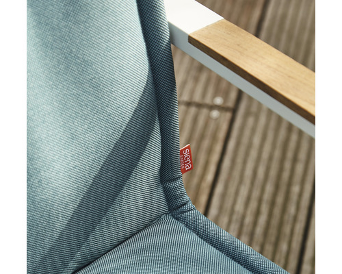 Detailaufnahme eines Gartenstuhlkissens mit dem Siena Garden Logo.