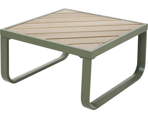 Quadratischer Gartentisch mit Holzlatten und Metallgestell