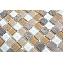 Mosaikfliese mit quadratischen Elementen aus Glas und Stein