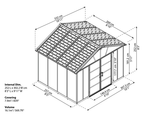 Abmessungen eines Gartenhauses mit Satteldach