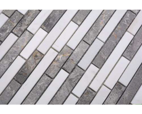 Mosaikfliese aus Marmor, graue und weiße Streifen