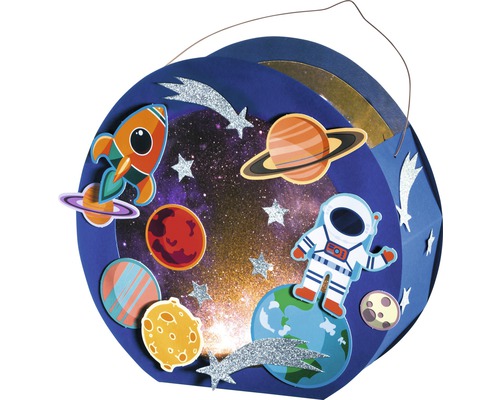 Weltraum Laterne mit Rakete, Astronaut und Planeten Motiven