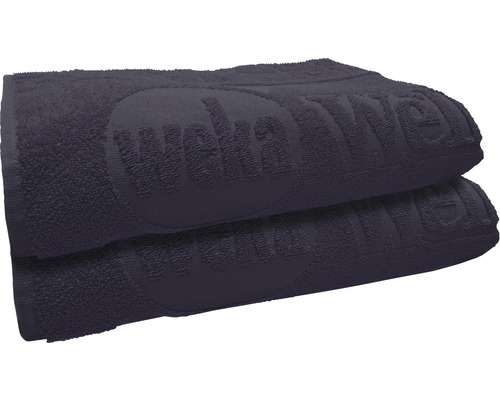 Stapel aus zwei Handtüchern aus Baumwolle mit Schriftzug