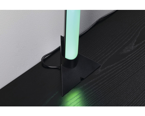 Dekorative Röhrenleuchte auf einer schwarzen Holzoberfläche