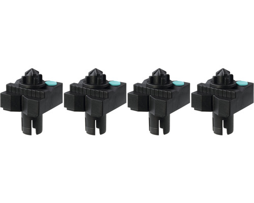 Vier schwarze Dübel für Bohrschablonen