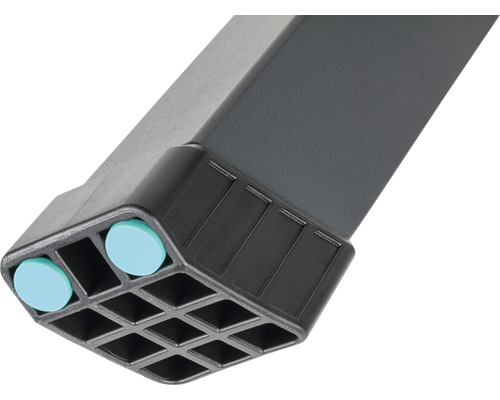 Detailansicht eines Tischbeins mit Bodenausgleich