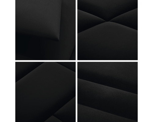 Nahaufnahme eines schwarzen Akustikpaneels mit gepolsterter Oberfläche zur Schallabsorption