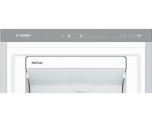 Innenansicht eines Gefrierschranks mit NoFrost Funktion und Bosch Logo