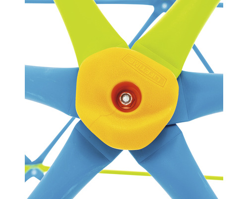 Detailaufnahme eines Klettergerüsts mit bunten Verbindungsstücken und Schrauben