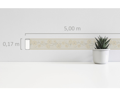 Wandbordüre mit Blütenmuster, Länge 5 Meter, Höhe 0,17 Meter