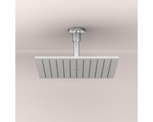 Viereckige Kopfbrause zur Deckenmontage im Badezimmer.