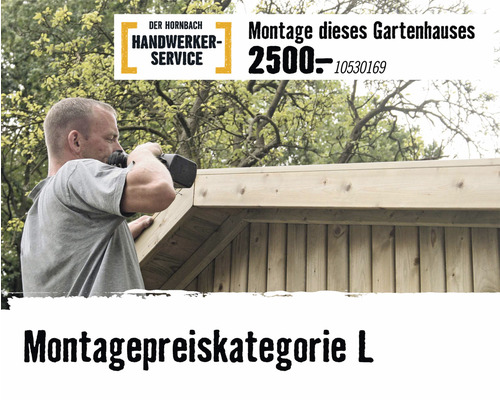 Montage eines Gartenhauses durch Handwerker