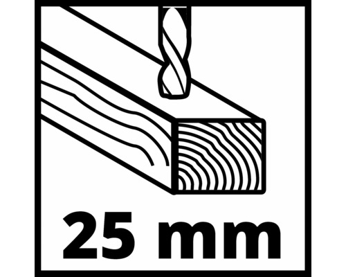 Symbol für Bohren in Holz bis 25 Millimeter