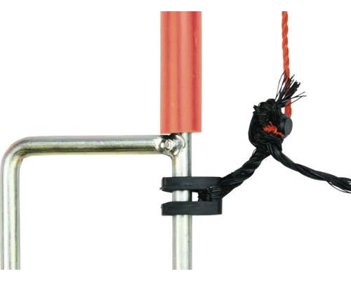 Detailansicht einer Wäschespinne mit Leine und Befestigungselementen.