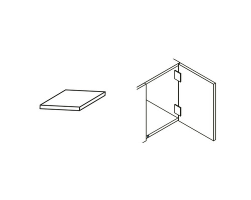 Schematische Darstellung einer Duschwand mit Eckeinstieg und quadratischer Duschablage