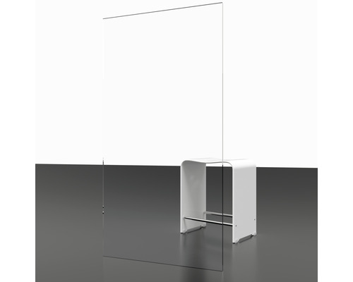 Klarer Acrylglasschirm neben einem weißen Hocker
