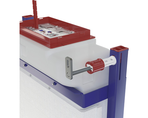 Detailansicht eines montierten Unterputzspülkastens mit Befestigungselementen