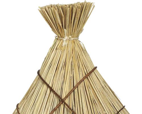 Detailansicht eines Vogelhauses mit Strohdach