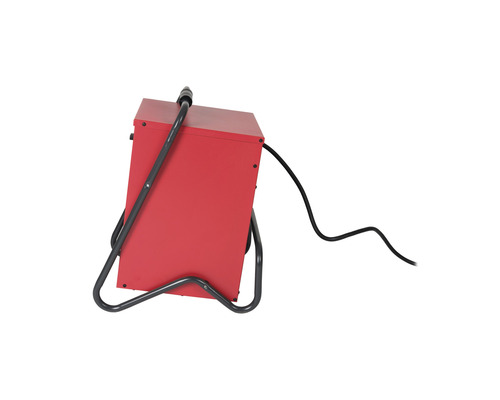 Rotes Heizgerät mit schwarzem Kabel und Gestell