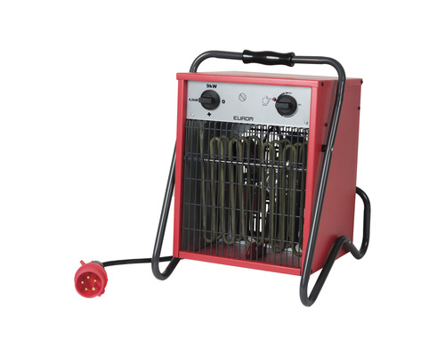 Elektrischer Heizlüfter mit neun Kilowatt Leistung und Tragegriff.