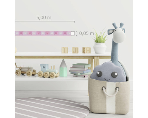 Bordüre mit Herzmuster im Kinderzimmer, 5,00 m lang und 0,05 m breit