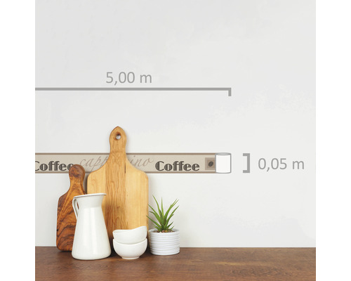Dekorativer Wandsticker Bordüre mit Kaffeemotiv für die Küche, Länge 5,00 m
