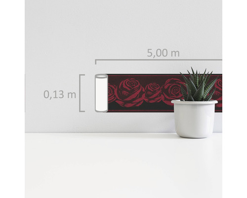 Wandbordüre mit Rosenmuster, Länge 5 Meter, Höhe 0,13 Meter