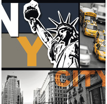Collage mit der Freiheitsstatue, Taxis und New Yorker Gebäuden