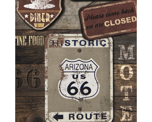 Dekoratives Wandpaneel mit Route 66 und Diner Motiven