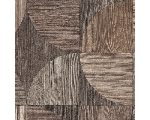 Tapete mit Holzoptik und geometrischen Mustern