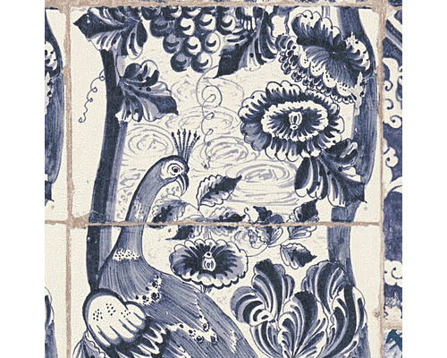 Fliesenmuster mit Pfau, Blumen und Blättern