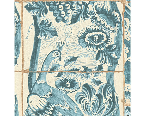 Tapete mit Pfauen- und Blumenmuster