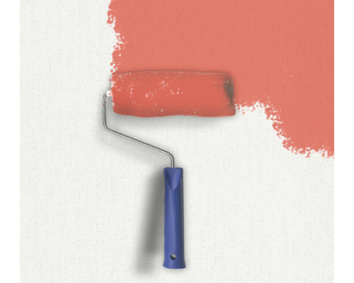 Farbroller trägt Farbe auf eine Wand auf