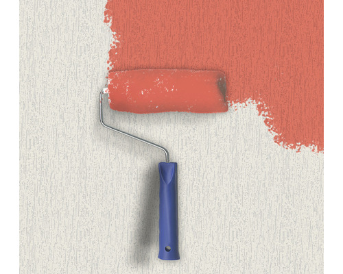 Farbe auftragen mit einer Farbwalze auf einer Wand.