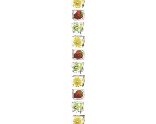 Folie mit Zitrone, Erdbeere und Kiwi in Eiswürfeln