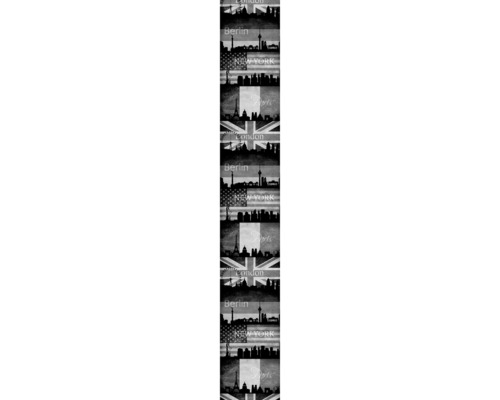 Tapetenmuster mit Motiven von London, Berlin, New York und Paris