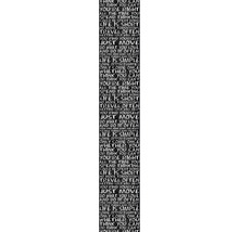 Tapetenbordüre mit verschiedenen weißen Schriftzügen auf dunklem Hintergrund