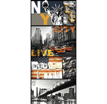 Collage mit New York Motiven, einschließlich der Freiheitsstatue und der Brooklyn Bridge