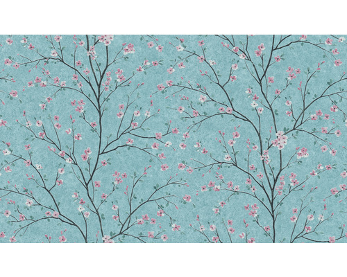 Tapete mit blühenden Zweigen auf strukturiertem Grund