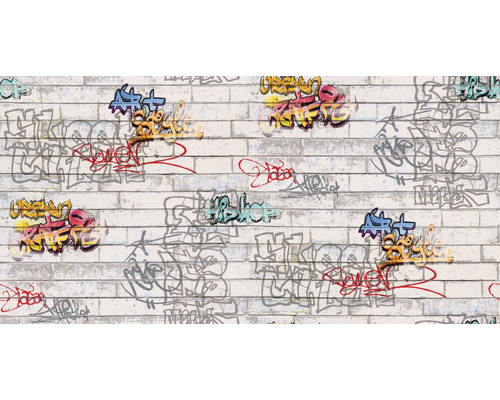Tapete mit Graffiti auf Ziegelwandoptik